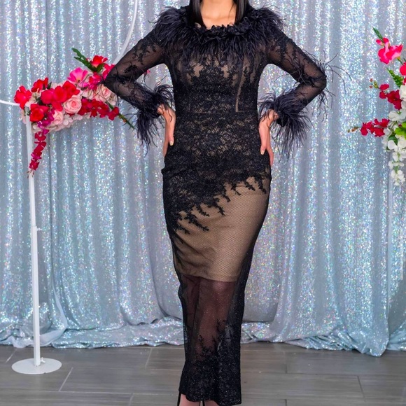 Caramel Dresses & Skirts - Mermaid dress feathers, long sleeve ,Color black special designs.